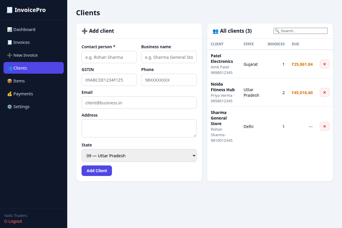 Client management with outstanding dues