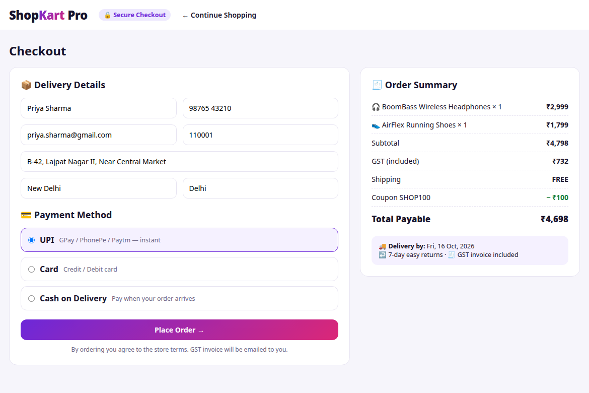 ShopKart Pro checkout page
