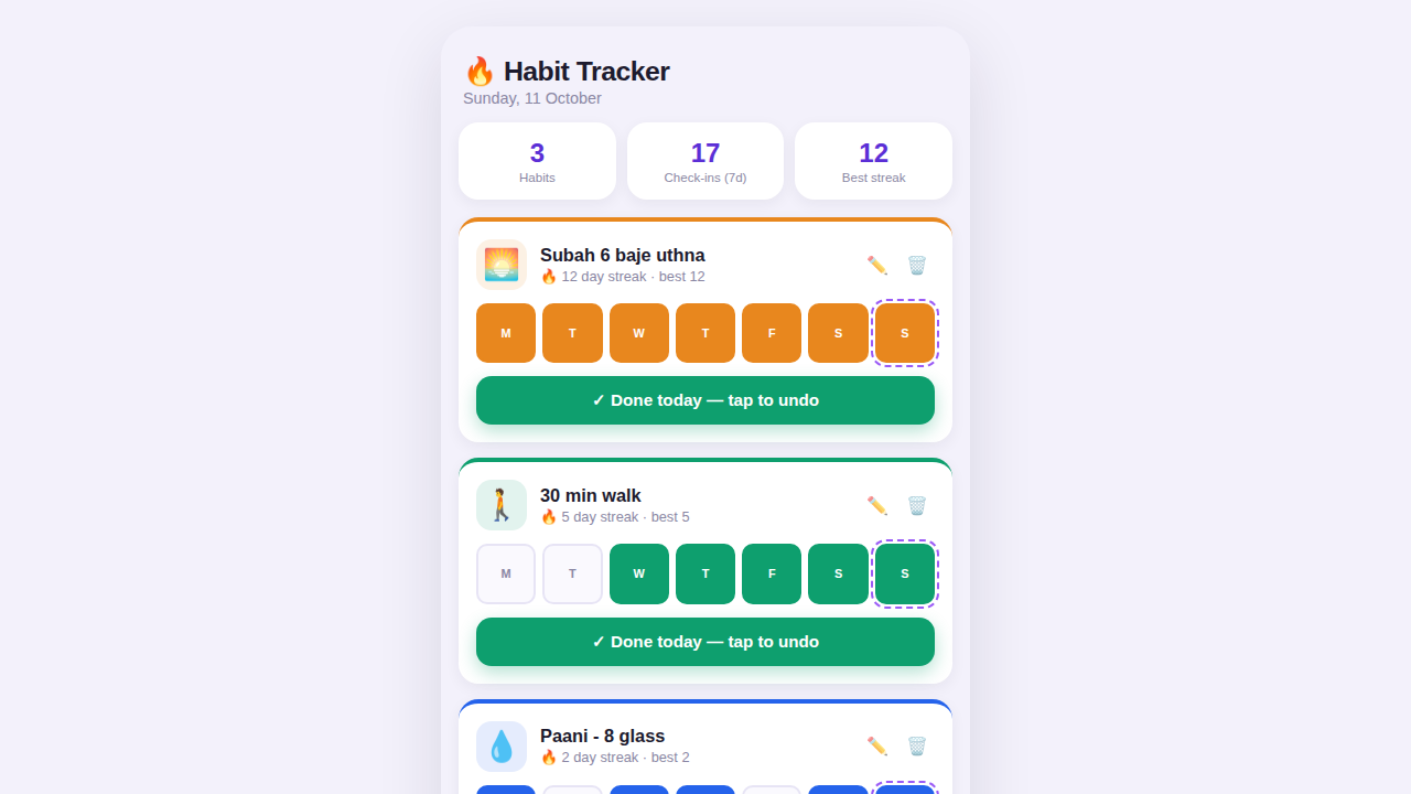 Mobile Habit Tracker — Daily Streak & Habit Planner (PWA)